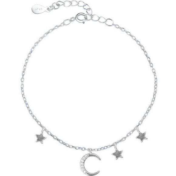 925 Sterling Silver Diamond Moon Star Bracelet A - Picture 8 of 8